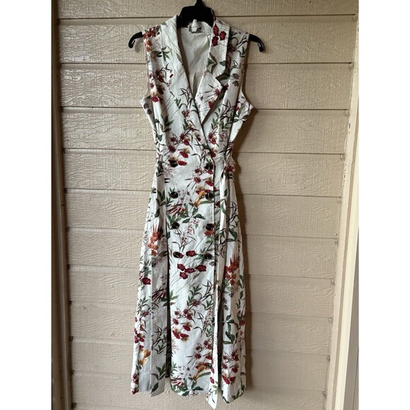 Elie Tahari womens Print Belted Midi Wrap Dress size 10 Floral Linen Blend $395 - Picture 4 of 8